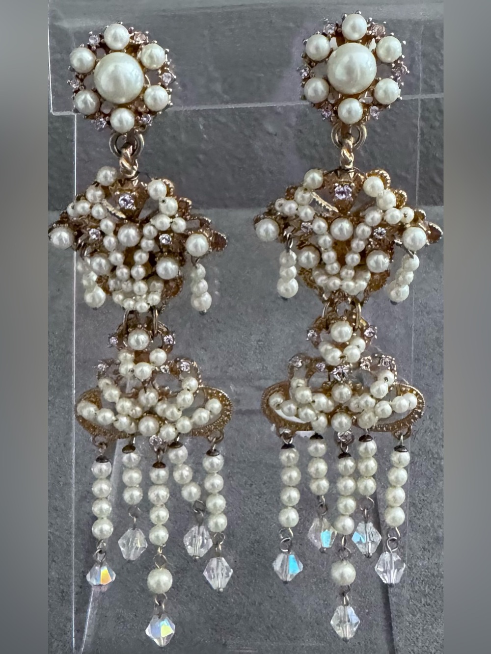Carolee LUX Faux Pearl Cascade Gold-Tone Chandelier Clip On Earrings in White